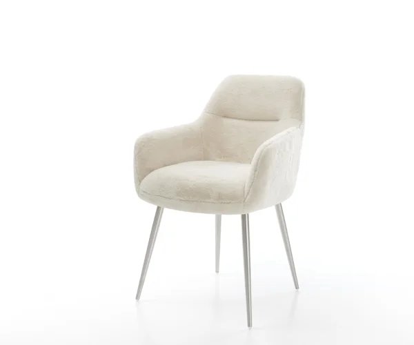 Esszimmerstuhl Pejo-Flex Plüsch Creme-Weiß 4-Fuß konisch Edelstahl Taschenfederkern