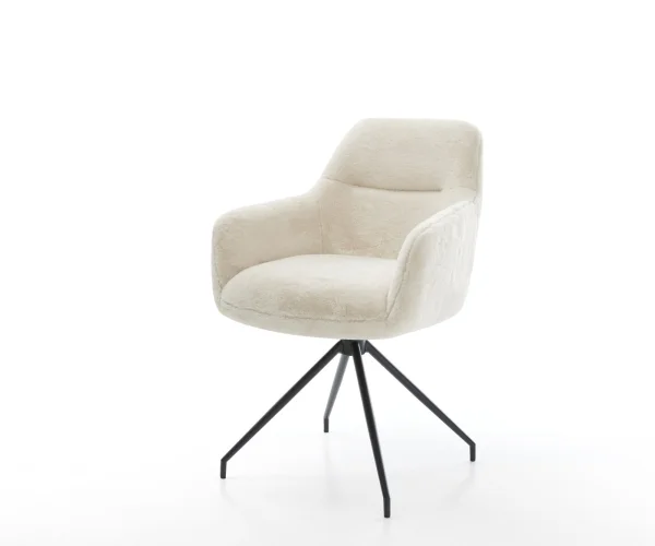 Esszimmerstuhl Pejo-Flex Plüsch Creme-Weiß Kreuzgestell konisch Schwarz Taschenfederkern
