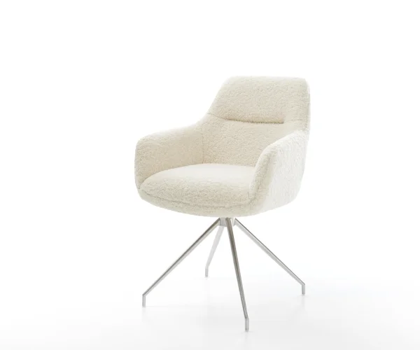 Esszimmerstuhl Pejo-Flex Teddystoff Beige Kreuzgestell konisch Edelstahl Taschenfederkern