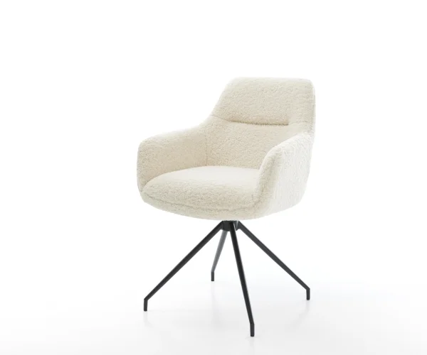 Esszimmerstuhl Pejo-Flex Teddystoff Beige Kreuzgestell konisch Schwarz Taschenfederkern