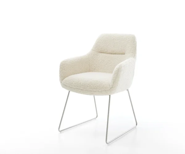 Esszimmerstuhl Pejo-Flex Teddystoff Beige Kufengestell Edelstahl Taschenfederkern