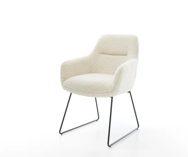 Esszimmerstuhl Pejo-Flex Teddystoff Beige Kufengestell Schwarz Taschenfederkern