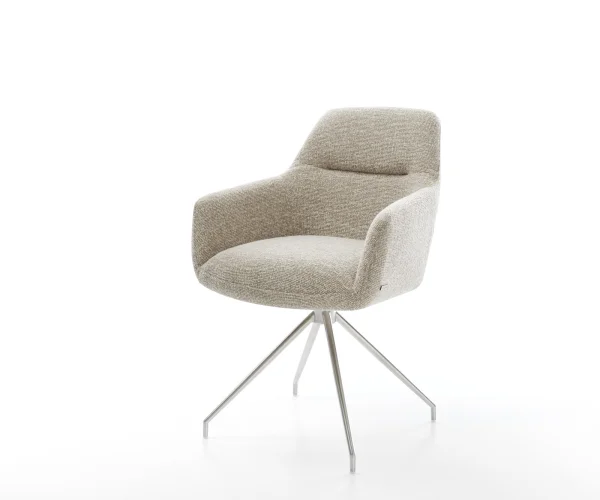 Esszimmerstuhl Pejo-Flex Webstoff Soft Beige Kreuzgestell konisch Edelstahl Taschenfederkern