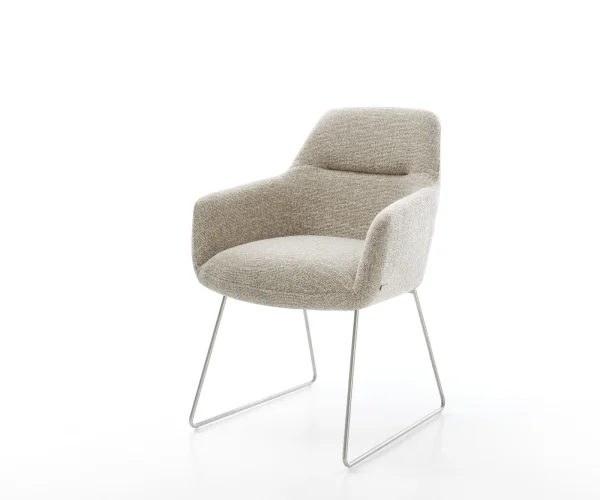 Esszimmerstuhl Pejo-Flex Webstoff Soft Beige Kufengestell Edelstahl Taschenfederkern