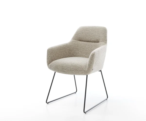 Esszimmerstuhl Pejo-Flex Webstoff Soft Beige Kufengestell Schwarz Taschenfederkern