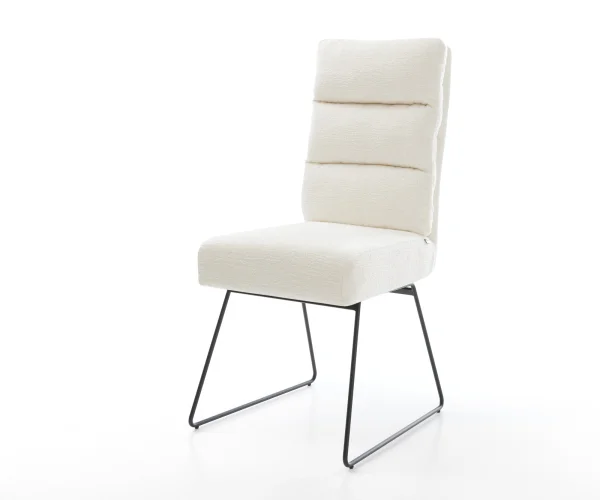 Esszimmerstuhl Pela-Flex Bouclé Soft Beige Kufengestell Schwarz Taschenfederkern