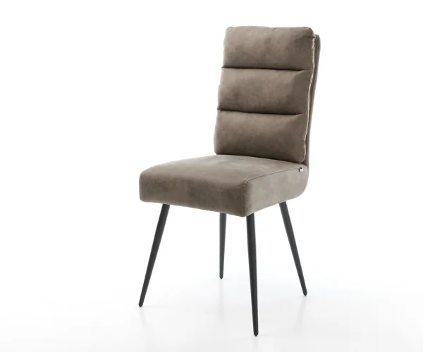 Esszimmerstuhl Pela-Flex Mikrofaser Taupe Vintage 4-Fuß konisch Schwarz Taschenfederkern