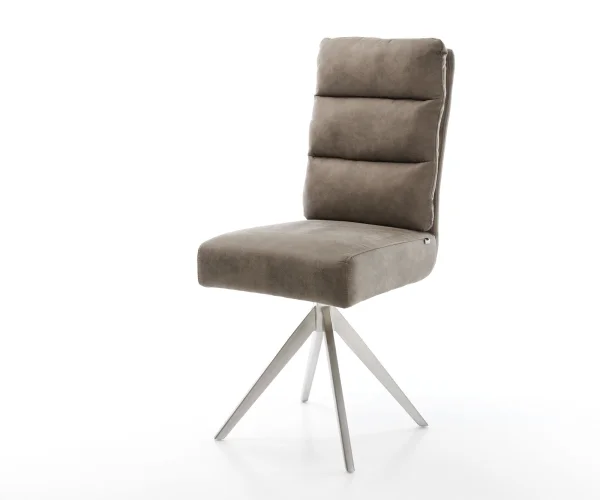 Esszimmerstuhl Pela-Flex Mikrofaser Taupe Vintage Kreuzgestell kantig Edelstahl Taschenfederkern