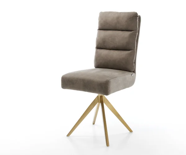 Esszimmerstuhl Pela-Flex Mikrofaser Taupe Vintage Kreuzgestell kantig Gold Taschenfederkern