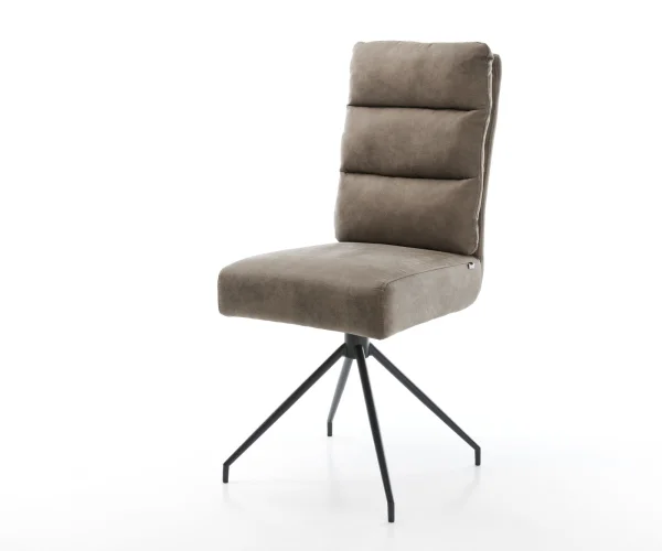 Esszimmerstuhl Pela-Flex Mikrofaser Taupe Vintage Kreuzgestell konisch Schwarz Taschenfederkern