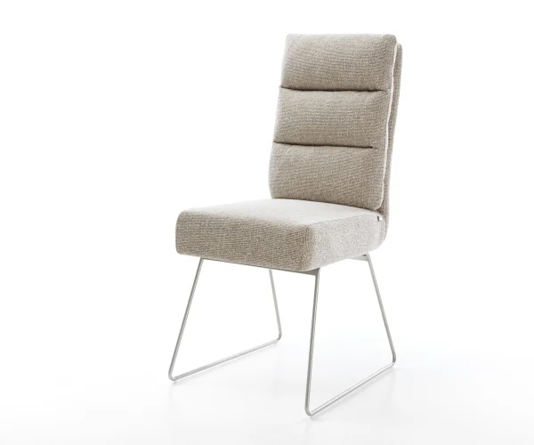 Esszimmerstuhl Pela-Flex Webstoff Soft Beige Kufengestell Edelstahl Taschenfederkern