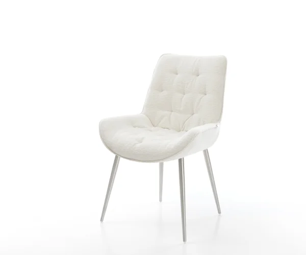 Esszimmerstuhl Taimi-Flex Bouclé Soft Beige 4-Fuß konisch Edelstahl