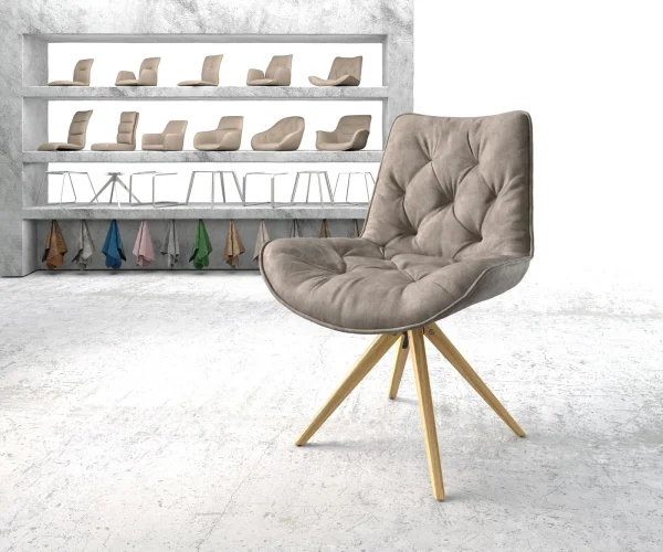 Esszimmerstuhl Taimi-Flex Mikrofaser Taupe Vintage Holzgestell kantig Natur