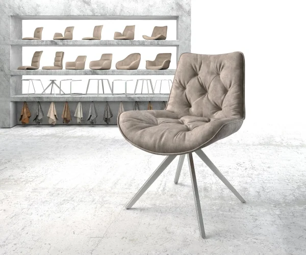 Esszimmerstuhl Taimi-Flex Mikrofaser Taupe Vintage Kreuzgestell kantig Edelstahl