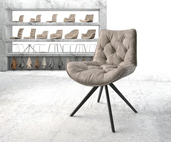 Esszimmerstuhl Taimi-Flex Mikrofaser Taupe Vintage Kreuzgestell kantig Schwarz