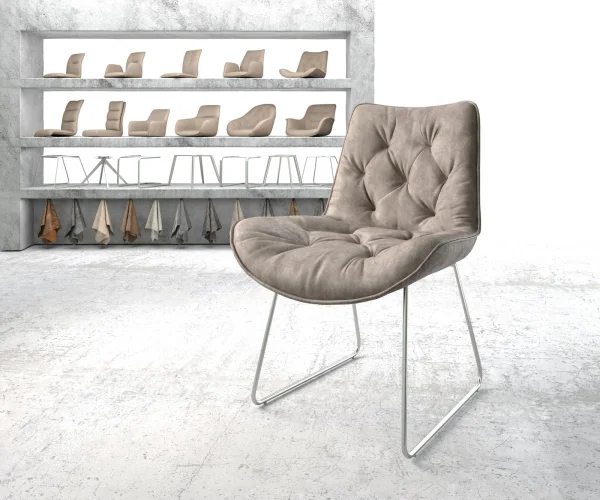 Esszimmerstuhl Taimi-Flex Mikrofaser Taupe Vintage Kufengestell Edelstahl