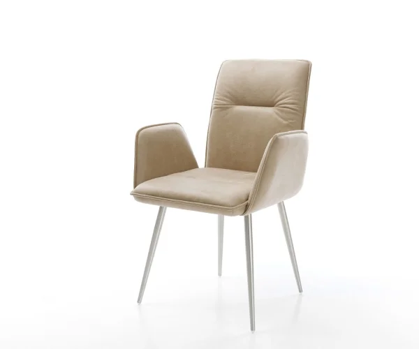 Esszimmerstuhl Vinja-Flex Mikrofaser Beige Vintage 4-Fuß konisch Edelstahl