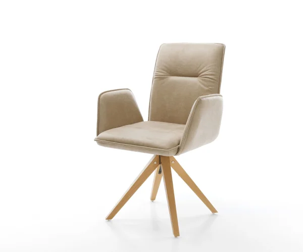 Esszimmerstuhl Vinja-Flex Mikrofaser Beige Vintage Holzgestell kantig Natur