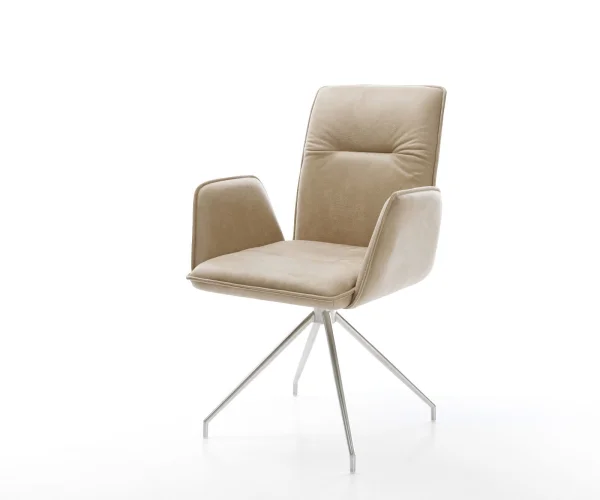 Esszimmerstuhl Vinja-Flex Mikrofaser Beige Vintage Kreuzgestell konisch Edelstahl