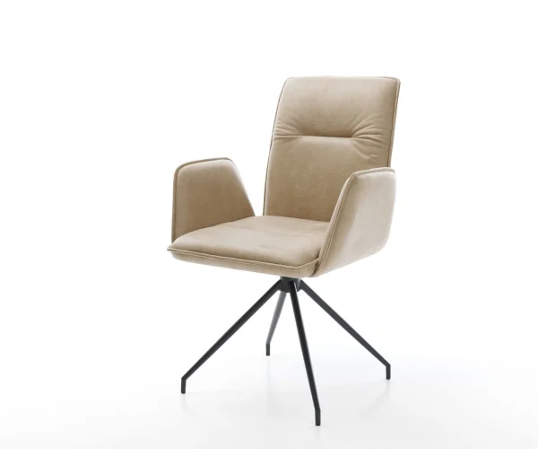 Esszimmerstuhl Vinja-Flex Mikrofaser Beige Vintage Kreuzgestell konisch Schwarz