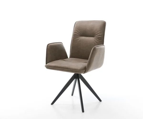 Esszimmerstuhl Vinja-Flex Mikrofaser Taupe Vintage Kreuzgestell kantig Schwarz