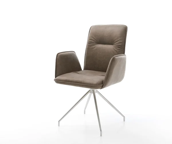 Esszimmerstuhl Vinja-Flex Mikrofaser Taupe Vintage Kreuzgestell konisch Edelstahl