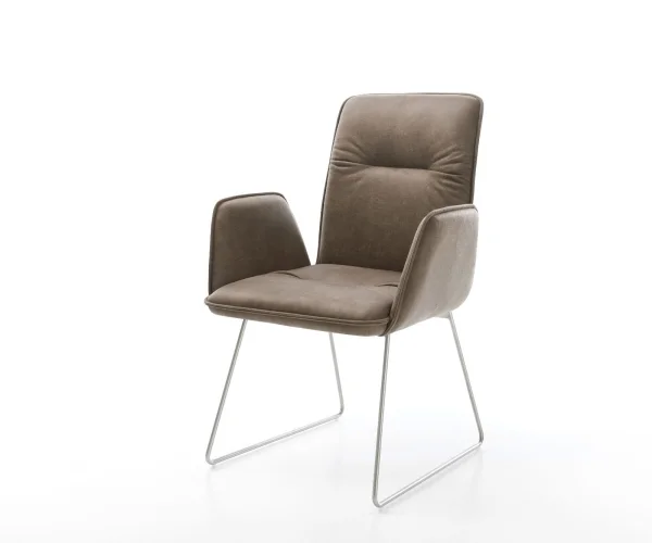 Esszimmerstuhl Vinja-Flex Mikrofaser Taupe Vintage Kufengestell Edelstahl