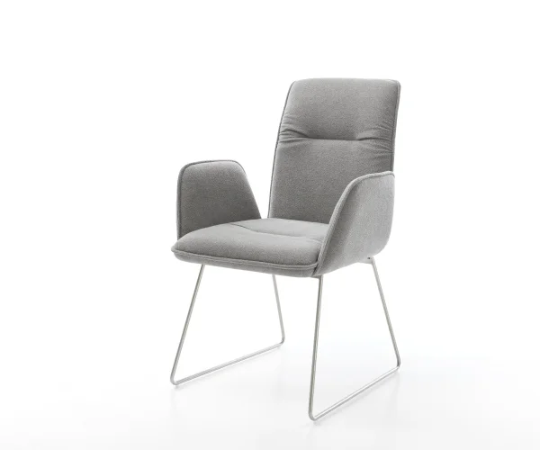 Esszimmerstuhl Vinja-Flex Strukturstoff Soft Grau Kufengestell Edelstahl