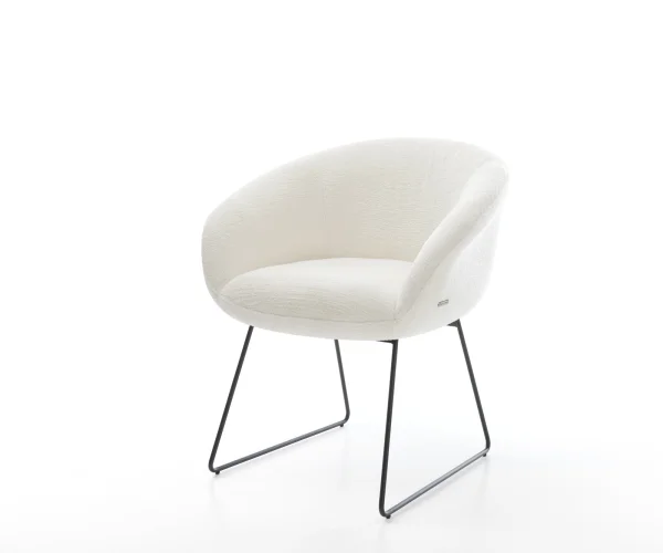 Esszimmerstuhl Vinka-Flex mit Armlehnen Bouclé Soft Beige Kufengestell Schwarz Taschenfederkern