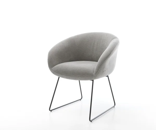 Esszimmerstuhl Vinka-Flex mit Armlehnen Strukturstoff Soft Grau Kufengestell Schwarz Taschenfederkern