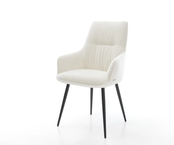 Esszimmerstuhl Zelia-Flex mit Armlehnen Bouclé Soft Beige 4-Fuß konisch Schwarz Taschenfederkern