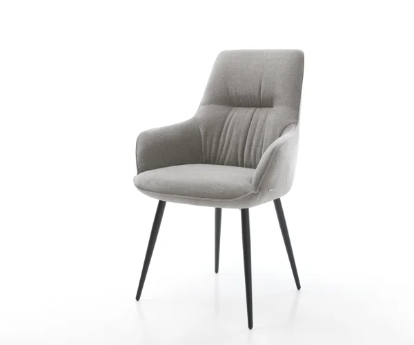 Esszimmerstuhl Zelia-Flex mit Armlehnen Strukturstoff Soft Grau 4-Fuß konisch Schwarz Taschenfederkern