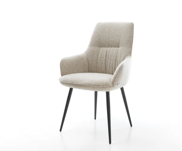 Esszimmerstuhl Zelia-Flex mit Armlehnen Webstoff Soft Beige 4-Fuß konisch Schwarz Taschenfederkern