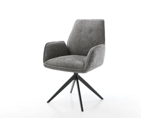 Esszimmerstuhl Zoa-Flex Bouclé Grau Kreuzgestell breit Schwarz Taschenfederkern