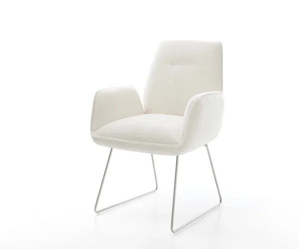 Esszimmerstuhl Zoa-Flex Bouclé Soft Beige Kufengestell Edelstahl Taschenfederkern