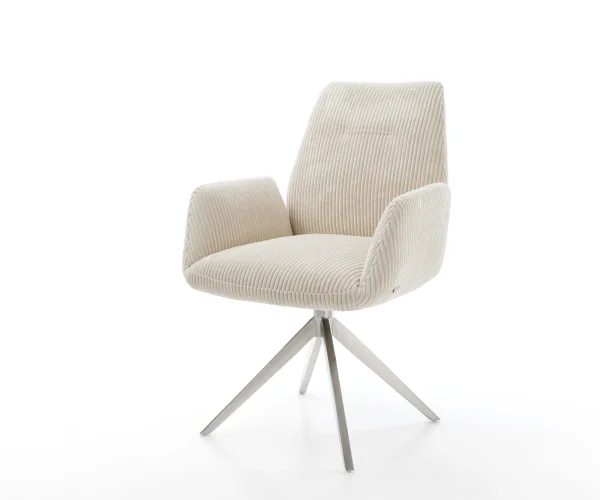 Esszimmerstuhl Zoa-Flex Cord Beige Kreuzgestell breit Edelstahl Taschenfederkern