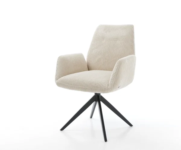 Esszimmerstuhl Zoa-Flex Cord Beige Kreuzgestell breit Schwarz Taschenfederkern