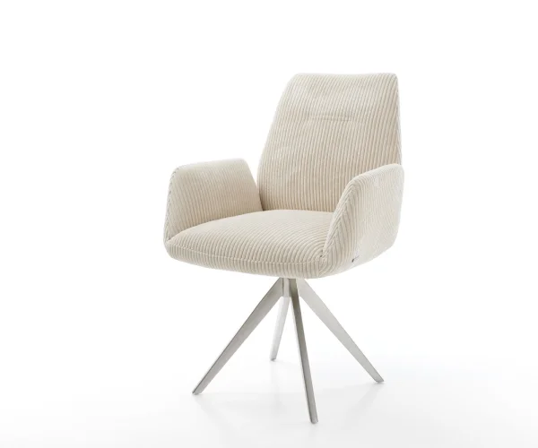 Esszimmerstuhl Zoa-Flex Cord Beige Kreuzgestell kantig Edelstahl Taschenfederkern