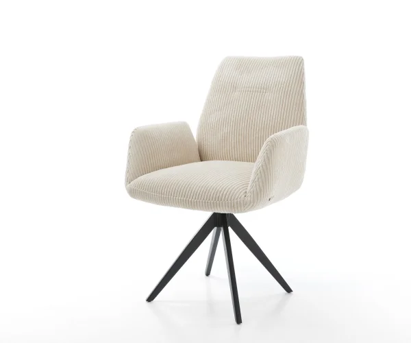 Esszimmerstuhl Zoa-Flex Cord Beige Kreuzgestell kantig Schwarz Taschenfederkern