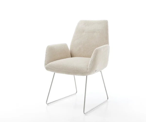 Esszimmerstuhl Zoa-Flex Cord Beige Kufengestell Edelstahl Taschenfederkern