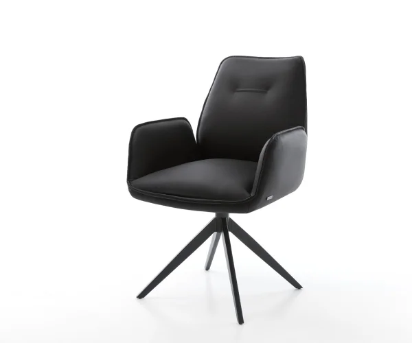 Esszimmerstuhl Zoa-Flex Echt-Leder Schwarz Kreuzgestell breit Schwarz Taschenfederkern