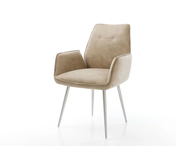 Esszimmerstuhl Zoa-Flex Mikrofaser Beige Vintage 4-Fuß konisch Edelstahl Taschenfederkern