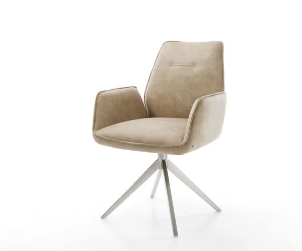 Esszimmerstuhl Zoa-Flex Mikrofaser Beige Vintage Kreuzgestell breit Edelstahl Taschenfederkern
