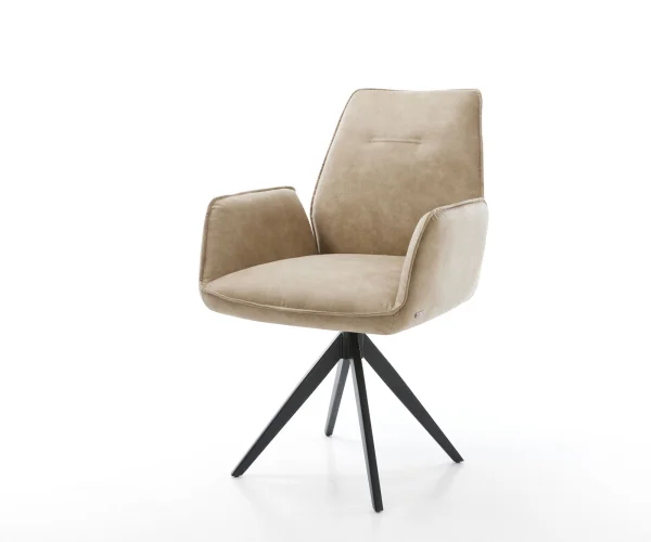 Esszimmerstuhl Zoa-Flex Mikrofaser Beige Vintage Kreuzgestell kantig Schwarz Taschenfederkern