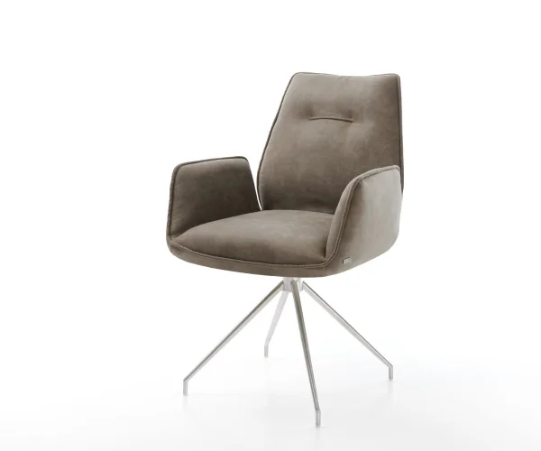 Esszimmerstuhl Zoa-Flex Mikrofaser Taupe Vintage Kreuzgestell konisch Edelstahl Taschenfederkern