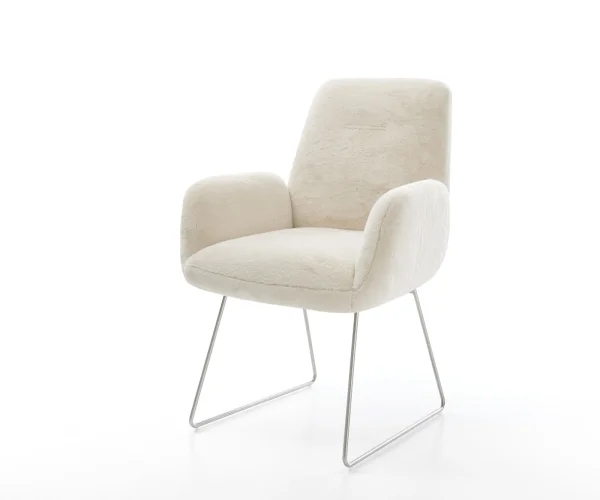 Esszimmerstuhl Zoa-Flex Plüsch Creme-Weiß Kufengestell Edelstahl Taschenfederkern