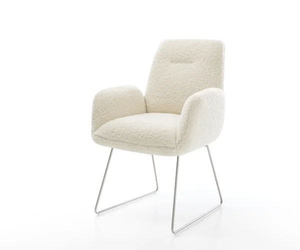 Esszimmerstuhl Zoa-Flex Teddystoff Beige Kufengestell Edelstahl Taschenfederkern