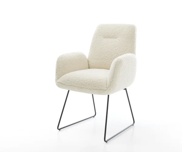 Esszimmerstuhl Zoa-Flex Teddystoff Beige Kufengestell Schwarz Taschenfederkern