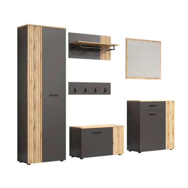 Esteban Garderobenmöbel Set grau, Eiche dekor.