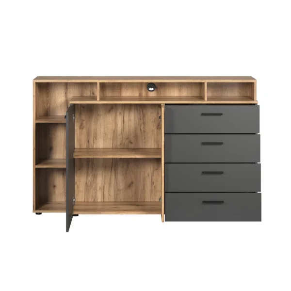Esteban Sideboard TV-Möbel 1 Tür, 4 Schubladen, 5 Regale Antracit.